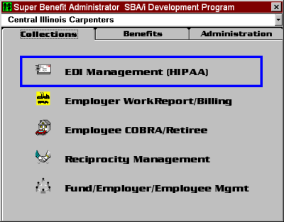 Main Menu for Collections, Billing, and Work Report Processing